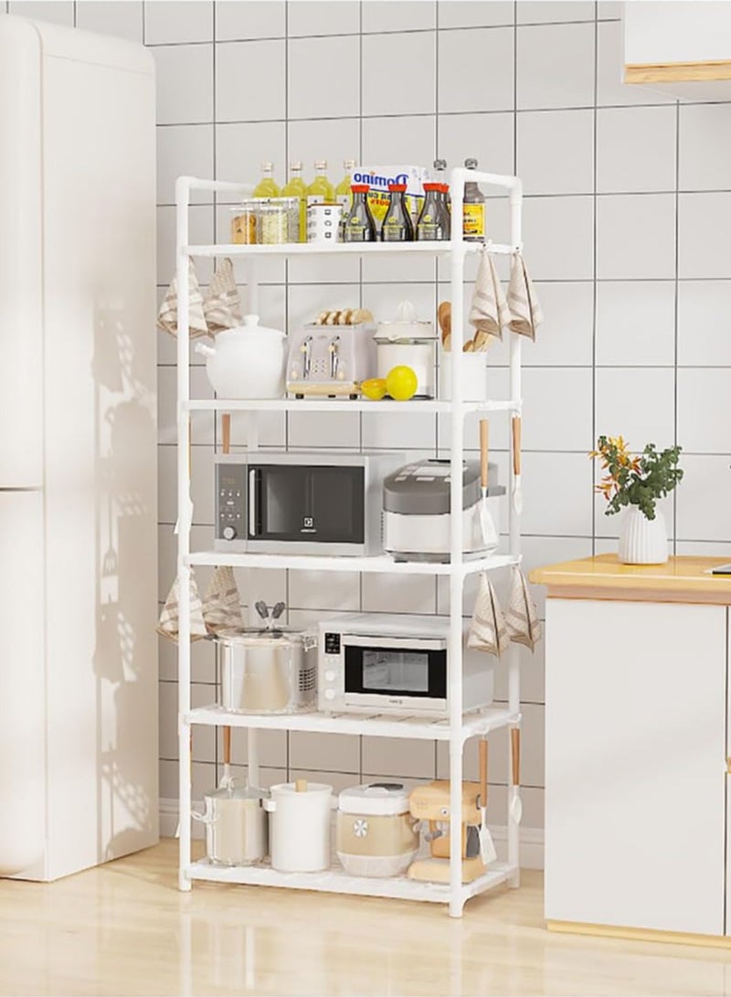 انسجام منظم رفوف تخزين من 5 طبقات للمطبخ والحمام وأرفف المرآب والمنزل والمخزن والخزانة والمكتب ووحدات حامل رفوف متعددة مع خطافات ومقبض ووحدة رفوف للمطبخ ومنظم أرفف تخزين للبرطمانات والزجاجات - Image 4