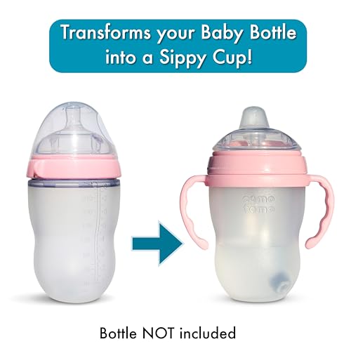 BelBeyo Sippy Cup Conversion Kit for Comotomo Baby Bottles 2-Count, Soft Food Grade Silicone Spout Nipples, All Silicone Weighted Straw, Bottle Handles, Cleaning Brush, BPA-Free, 4+ months (Sippy Spout, Pink) - Image 3