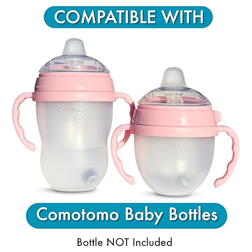 BelBeyo Sippy Cup Conversion Kit for Comotomo Baby Bottles 2-Count, Soft Food Grade Silicone Spout Nipples, All Silicone Weighted Straw, Bottle Handles, Cleaning Brush, BPA-Free, 4+ months (Sippy Spout, Pink) - Image 4