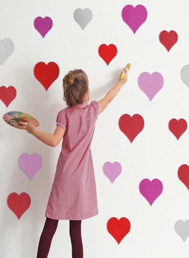 Engrowtic 90 Pcs Glitter Paper Heart Cutouts Valentine's Day Decoration - Red, Pink, White Hearts - Cardstock Material - Image 5