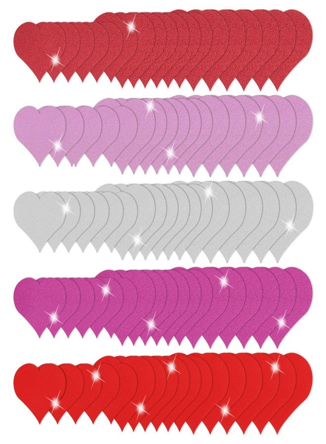 Engrowtic 90 Pcs Glitter Paper Heart Cutouts Valentine's Day Decoration - Red, Pink, White Hearts - Cardstock Material - Image 1