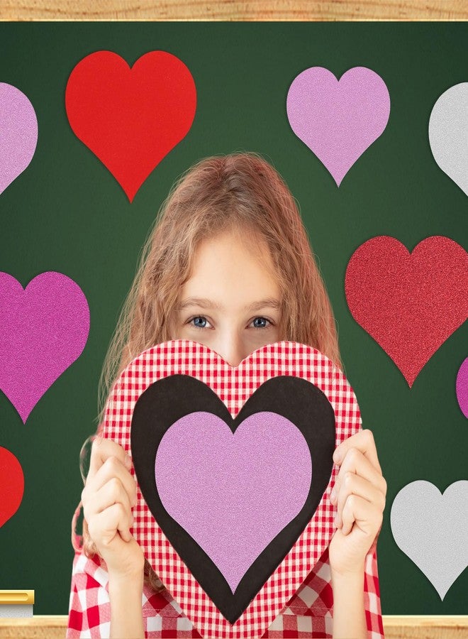 Engrowtic 90 Pcs Glitter Paper Heart Cutouts Valentine's Day Decoration - Red, Pink, White Hearts - Cardstock Material - Image 4