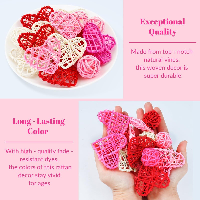JOLYEAK 24 PCS Wicker Rattan Balls Heart Shaped and Round Ornaments for Valentine's Day, Baby Shower Party Wedding Decorations - Image 4