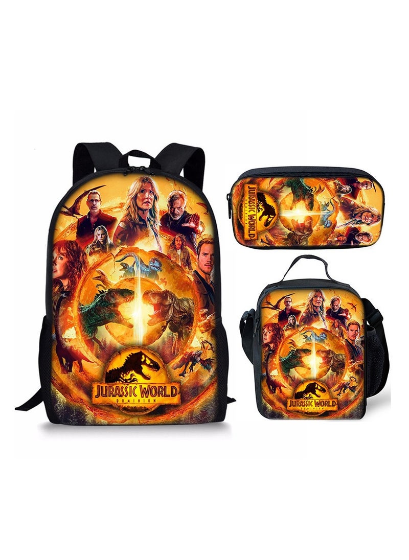 JURASSIC WORLD - New Jurassic Park Dinosaur Three piece Set with Large Capacity Backpack, Student School Bag, Lunch Bag, Pen Bag - Image 1