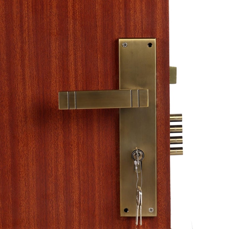 BlueSpace BLUE SPACE Premium 10 inch Cylinderical Mortise Door Lock Handle SetMortise Lock with Brass Lock Body and Both Side Key 60mm Cylinder Set with 3 KeysFinishMatt Antique Brass ModelSpacio  - Image 2