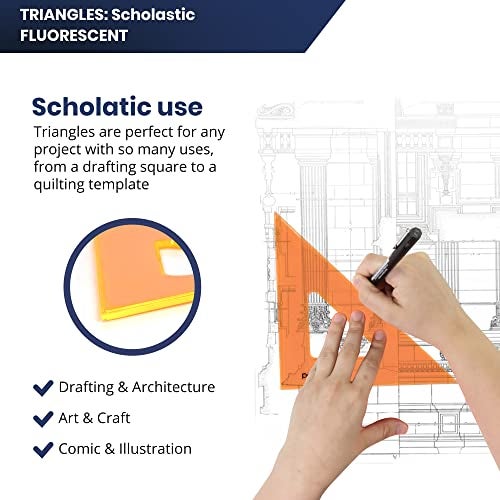 Pacific Arc's Scholastic Triangle - 12 inch - Fluorescent - 45/90 Angle - Polystyrene - Inking Edge - Technical Drawing Tools, Drafting, Architect and Engineering. - Image 4