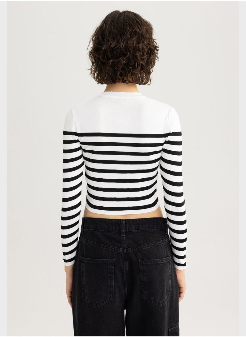 DeFacto - Slim Fit Crew Neck Striped Sweater - Image 1