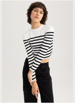 DeFacto Slim Fit Crew Neck Striped Sweater  - Image 1
