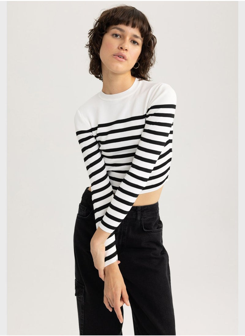 DeFacto - Slim Fit Crew Neck Striped Sweater - Image 1