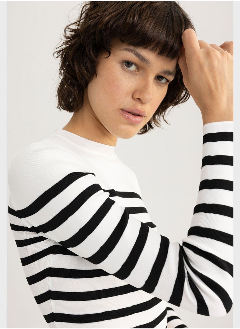 DeFacto - Slim Fit Crew Neck Striped Sweater - Image 1