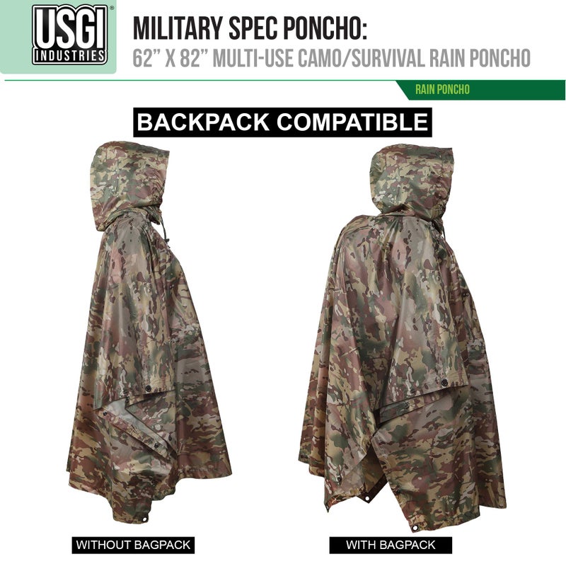 USGI Industries Military Style Poncho | Lightweight Tactical Multi Use Rip Stop Camouflage Rain Poncho | Perfect for Hiking, Hunting, Emergency Tent, Survival (OCP) - Image 2