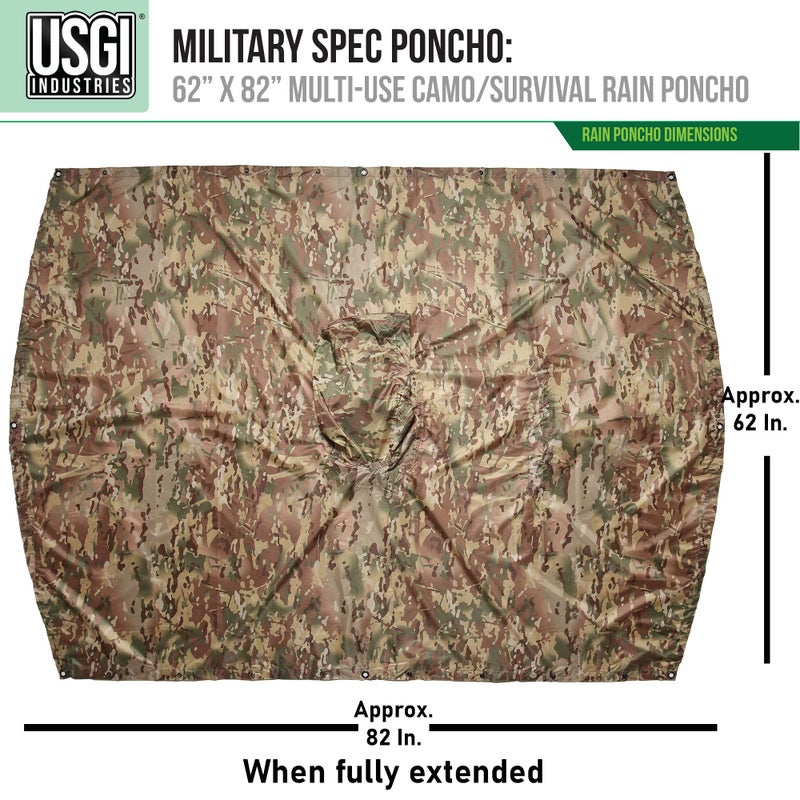 USGI Industries Military Style Poncho | Lightweight Tactical Multi Use Rip Stop Camouflage Rain Poncho | Perfect for Hiking, Hunting, Emergency Tent, Survival (OCP) - Image 3