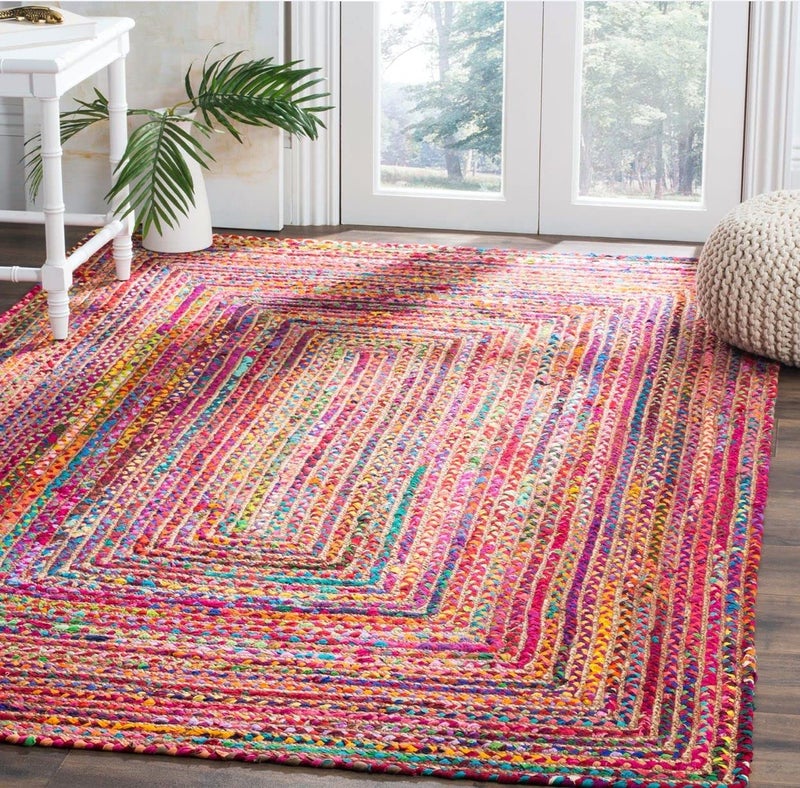 Ayush handloom Ayush handloom Handmade Natural Jute Cotton Natural Fibers FloorDoor Mat Rug Furnish Dcor Striped Rectangular Design Carpet for Bedroom Living Room 6x9 feet  - Image 1