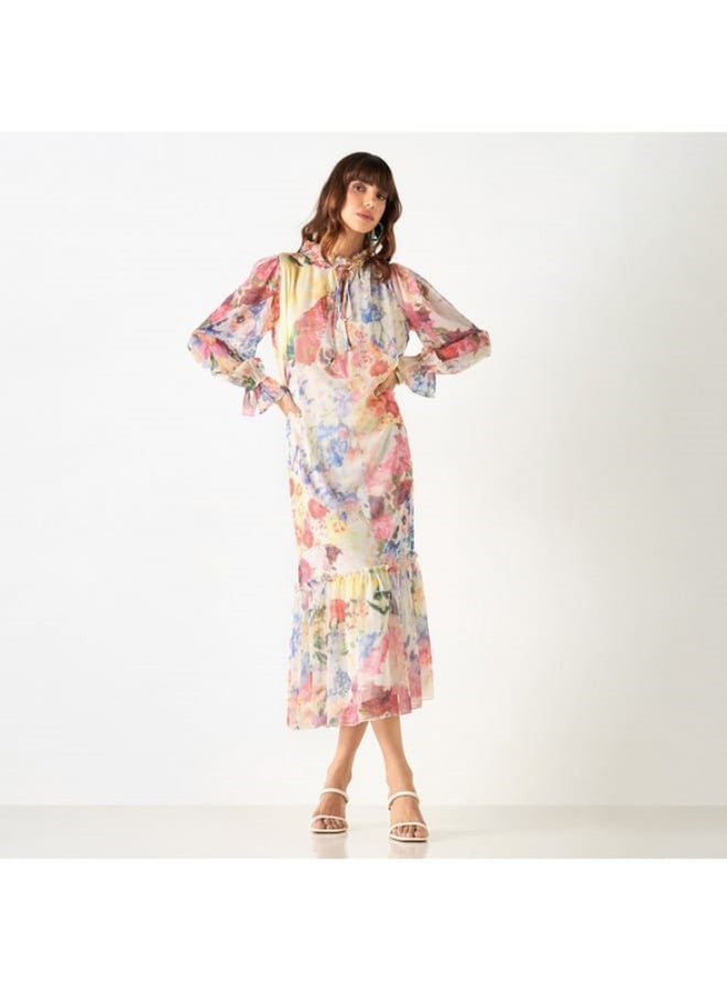 2Xtremz 2Xtremz All-Over Floral Print Dress with Tie-Ups and Volume Sleeves - Image 4
