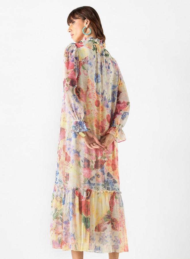 تواكستريمز فستان بطبعات زهرية وأكمام منفوخة وأربطة من تو إكستريمز - Image 3