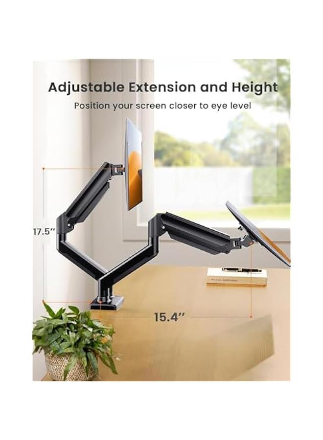 Adjustable Dual Monitor Mount up to 32 inches Screen, Max 19.8 lbs Each Arm, Sturdy Steel Dual Monitor Arm with 180° Swivel, Tilt, 360° Rotation for Home Office, VESA 75/100mm (Black) - Image 5