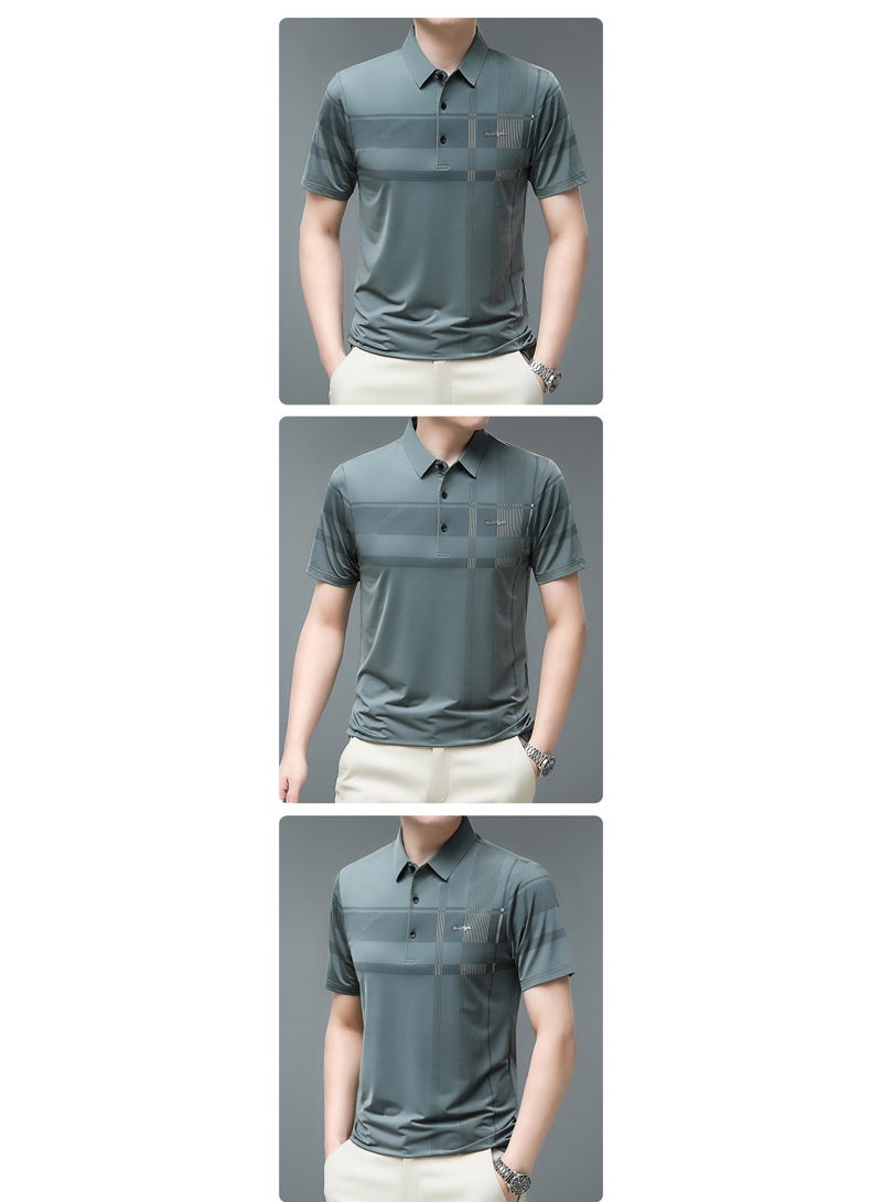 T Shirt for Men Summer Striped Letter Print Turn Down Collar Golf Men T Shirts Work Thin Business Men Clothing - Image 2