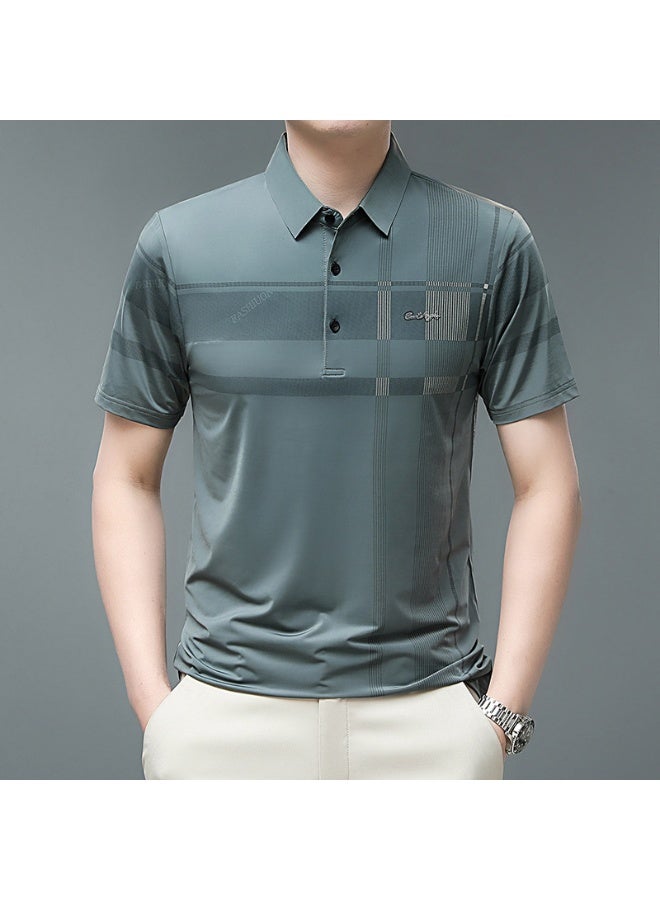 T Shirt for Men Summer Striped Letter Print Turn Down Collar Golf Men T Shirts Work Thin Business Men Clothing - Image 1
