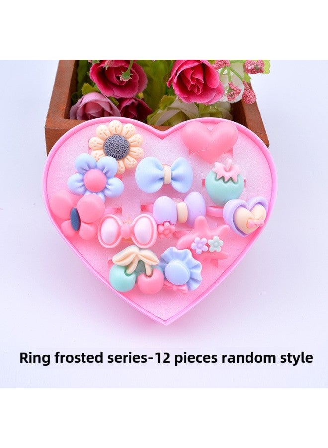 Children's Ring Girl's Diamond Gem Toy Girl's Baby Crystal Ring Princess Pearl Jewelry Jewelry Box-Color:Love Box Frosted 12 Ring Set  - Image 1
