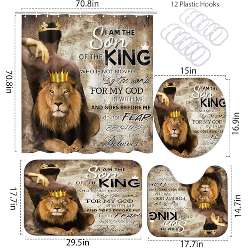 Omebero 4Pcs Lion King Shower Curtain Set, Mother's Day Inspirational Black Man Bathroom Decor Shower Curtains and Rugs Toilet Lid Cover Bath Mat, Waterproof Africa American Shower Curtain for Man - Image 5