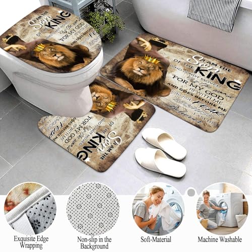 Omebero 4Pcs Lion King Shower Curtain Set, Mother's Day Inspirational Black Man Bathroom Decor Shower Curtains and Rugs Toilet Lid Cover Bath Mat, Waterproof Africa American Shower Curtain for Man - Image 4