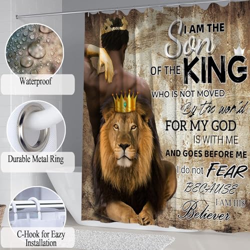 Omebero 4Pcs Lion King Shower Curtain Set, Mother's Day Inspirational Black Man Bathroom Decor Shower Curtains and Rugs Toilet Lid Cover Bath Mat, Waterproof Africa American Shower Curtain for Man - Image 3