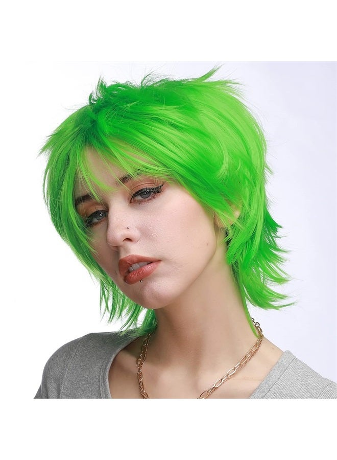S-noilite باروكة شعر قصيرة مستقيمة ومجعدة للنساء والرجال - باروكة أنمي خضراء لحفلات الكوسبلاي - Image 5