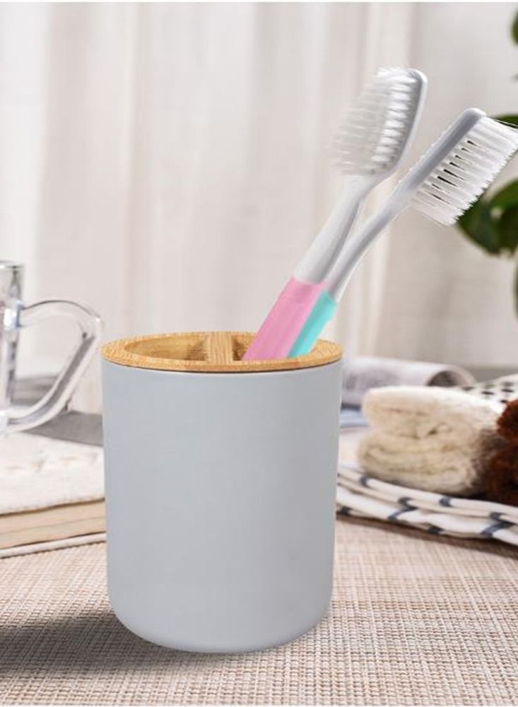 عربست اكسسوارات الحمام مجموعة ، مجموعة حمام 6 قطعة - علبة صابون حامل فرشاة الأسنان - شطف كوب غسل زجاجة القمامة بن فرشاة المرحاض - مناسبة للاستخدام المنزلي المرحاض المرحاض مجموعة ، رمادي - Image 3