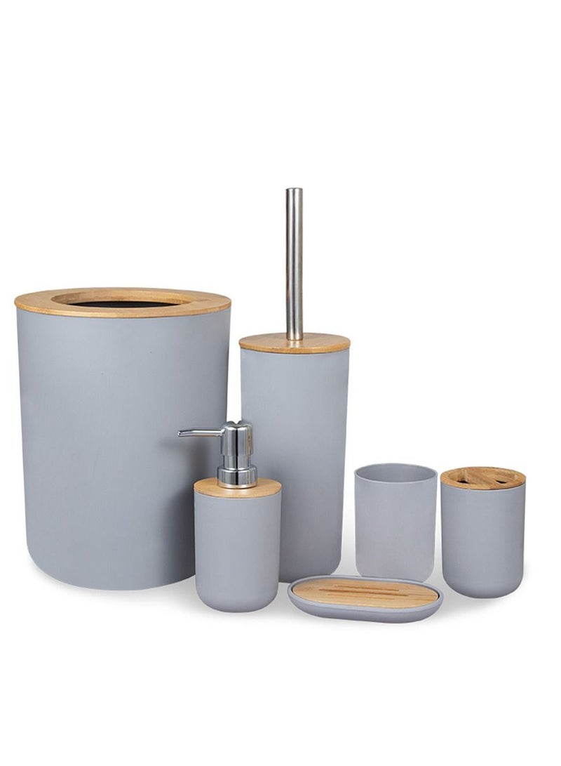 عربست اكسسوارات الحمام مجموعة ، مجموعة حمام 6 قطعة - علبة صابون حامل فرشاة الأسنان - شطف كوب غسل زجاجة القمامة بن فرشاة المرحاض - مناسبة للاستخدام المنزلي المرحاض المرحاض مجموعة ، رمادي - Image 1