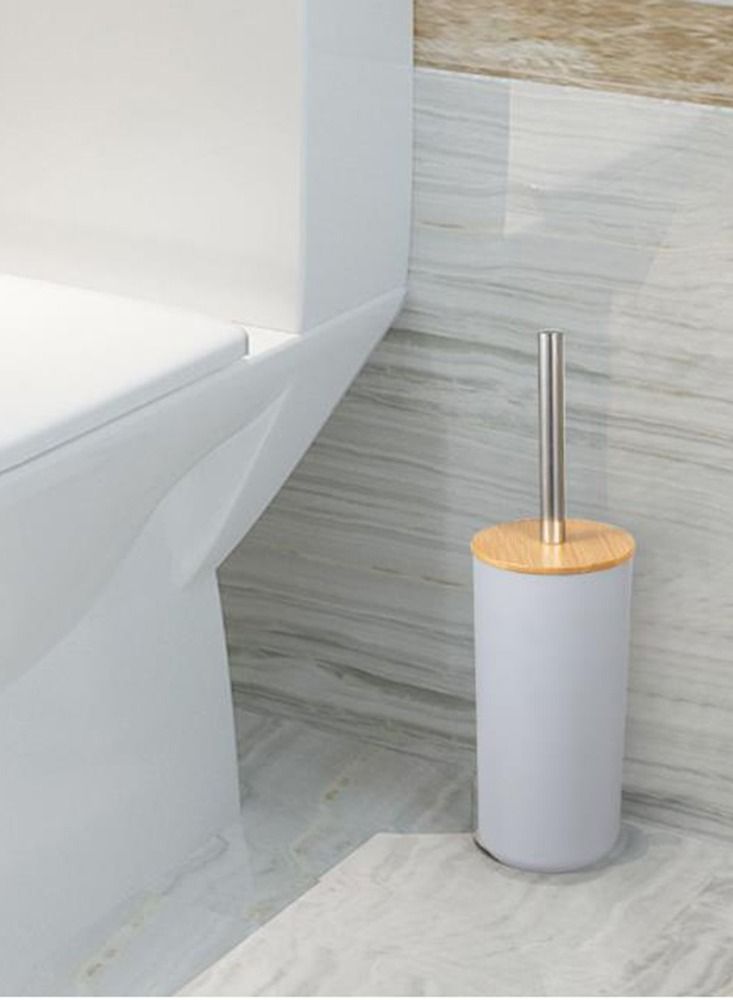 عربست اكسسوارات الحمام مجموعة ، مجموعة حمام 6 قطعة - علبة صابون حامل فرشاة الأسنان - شطف كوب غسل زجاجة القمامة بن فرشاة المرحاض - مناسبة للاستخدام المنزلي المرحاض المرحاض مجموعة ، رمادي - Image 4