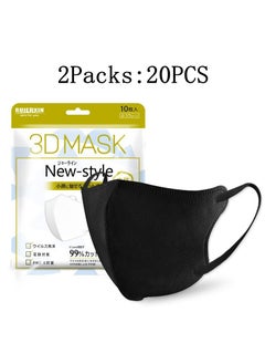 Generic 20 PCS 3D Disposable Adult Face Masks, 3-Layer Meltblown Filter Black Masks with Elastic Earloops 