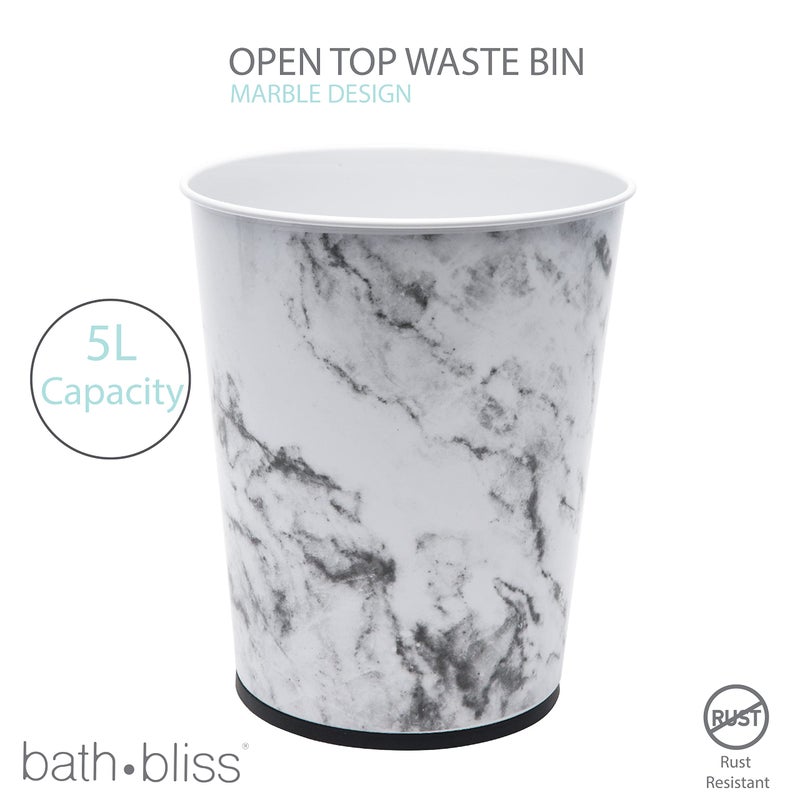 Bath Bliss 5 Liter Small Wastebasket | Round Open Top | Trash Can | Bathroom | Bedroom | Kitchen | Office | Dorm | Disposal Waste Bin | Garbage | Marble - Image 3