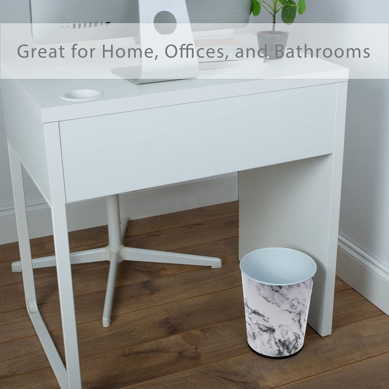 Bath Bliss 5 Liter Small Wastebasket | Round Open Top | Trash Can | Bathroom | Bedroom | Kitchen | Office | Dorm | Disposal Waste Bin | Garbage | Marble - Image 4