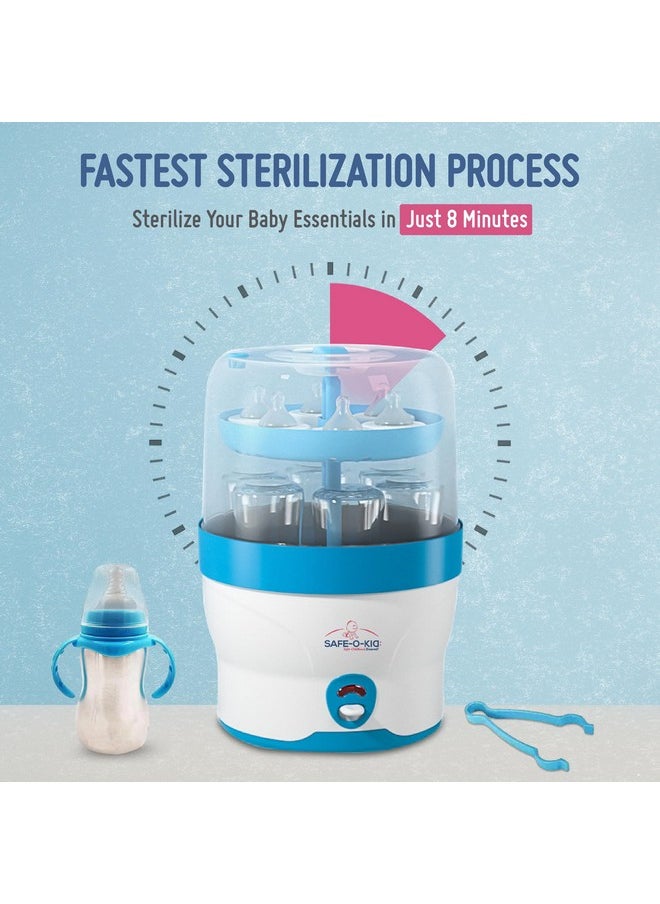 Safe-O-Kid Safe-O-Kid® 6 Bottles Advanced Sterilizer with 1 Year Manufacturer Warranty, Large Capacity, Steam Sterilizer for Feeding Bottles, Assessories, Breast Pumps, Teats, BPA free products, Auto Shut with Advanced Uniform Heat Distribution technology to eliminate 99.9999 (maximum possible) Germs (Bacteria,Viruses etc) - Blue  - Image 3