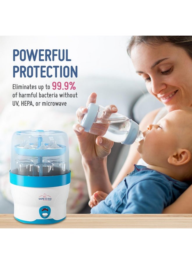 Safe-O-Kid Safe-O-Kid® 6 Bottles Advanced Sterilizer with 1 Year Manufacturer Warranty, Large Capacity, Steam Sterilizer for Feeding Bottles, Assessories, Breast Pumps, Teats, BPA free products, Auto Shut with Advanced Uniform Heat Distribution technology to eliminate 99.9999 (maximum possible) Germs (Bacteria,Viruses etc) - Blue  - Image 5