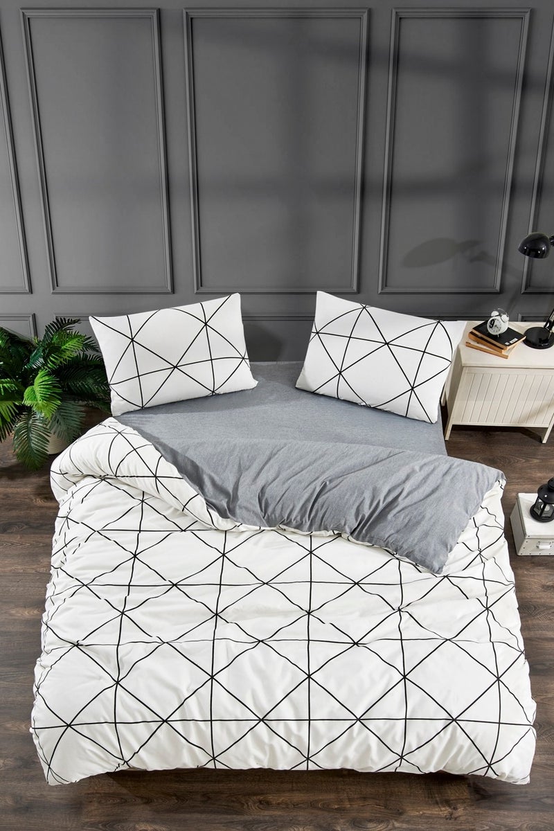 Valezium Letter Single Patterned Duvet Cover Set with Elastic Sheets and 1 Pillowcase  - Image 1