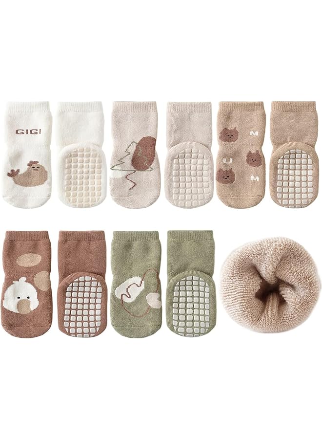 erorex Toddler Cartoon Animal Kids Thick Warm Anti Slip Socks 5 Pairs - Image 1