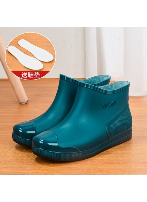 Wholesale spring and autumn Japanese fashion rain shoes adult short tube water shoes non-slip wear-resistant womens boots warm outer wear water boots overshoes Dark green