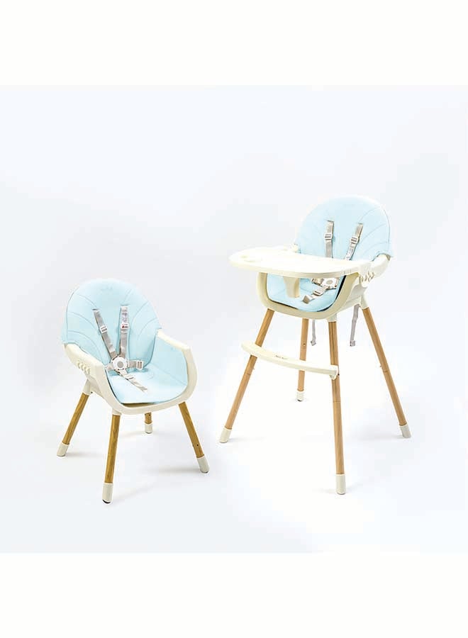 Nurtur Nurtur 2 in 1High chair, adjustable height, wooden finish, with padded cushioning, Detachable Tray, footrest included - Blue  - Image 1