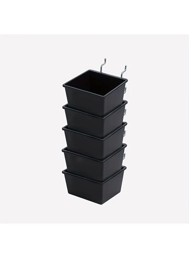5pcs Black Small Square Pegboard Organizer Boxes No Drill Installation Wall Mounted Storage - Image 1