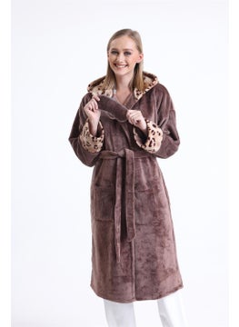 Magic Form 49870 Women's Hooded Long Polar Dressing Gown (Sleeping Glasses Gift)-Coffee  - Image 4