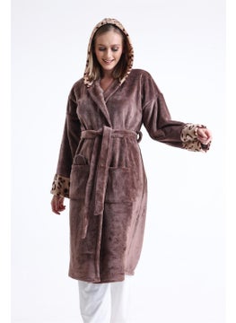Magic Form 49870 Women's Hooded Long Polar Dressing Gown (Sleeping Glasses Gift)-Coffee  - Image 3