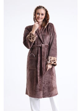 Magic Form 49870 Women's Hooded Long Polar Dressing Gown (Sleeping Glasses Gift)-Coffee  - Image 1