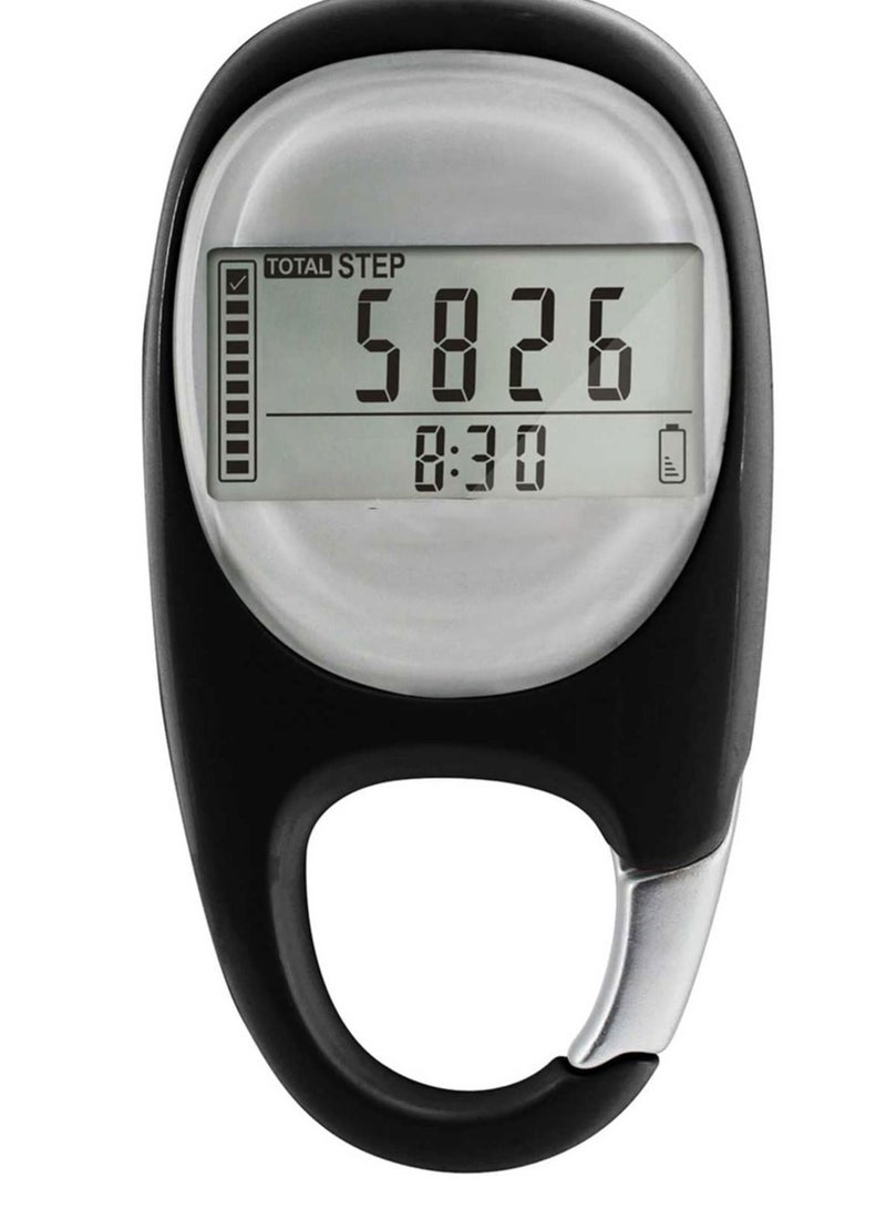 SYOSI 3D Pedometer Clip On Walking Step Counter for Men Women Kids Track Steps and Miles Km Calories Burned Activity Time 7 Days Memory Black - Image 1