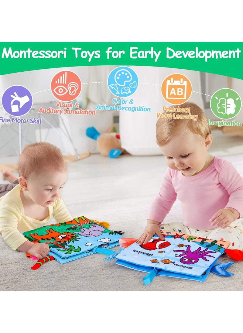 SYOSI - 2 PCS Soft Cloth Baby Books for 0-6 Months, High Contrast Sensory Toys, Crinkle Touch and Feel, Teething, Suitable for Car Seat, Travel, Tummy Time, 6-12 Months Infant Gift - Image 1
