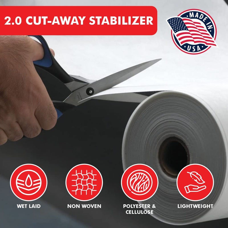Superpunch Cutaway 2.0 Oz Stabilizer For Embroidery Machines - 12" x 10 yards roll, White SuperStable Machine Embroidery Stabilizer Backing, Cut Away Embroidery Stabilizer, Made In USA - Image 3