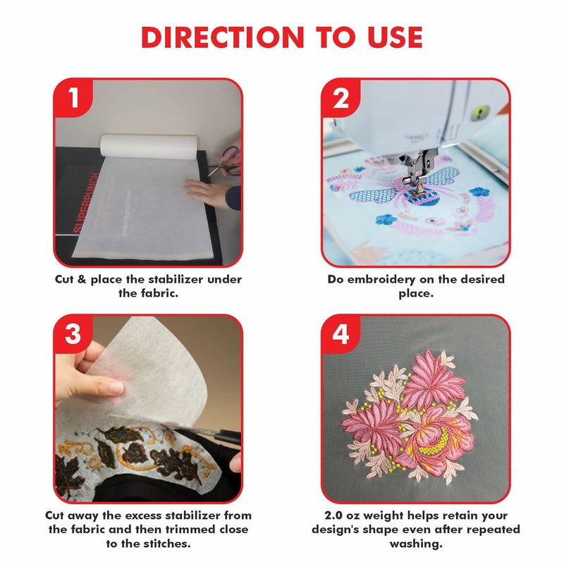 Superpunch Cutaway 2.0 Oz Stabilizer For Embroidery Machines - 12" x 10 yards roll, White SuperStable Machine Embroidery Stabilizer Backing, Cut Away Embroidery Stabilizer, Made In USA - Image 4