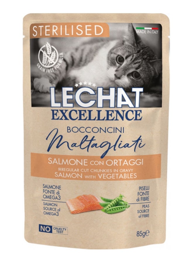 Monge Le Chat Excellence Sterilised Cat Irregular Cut Chunkies Salmon with Vegetables 28*85g
