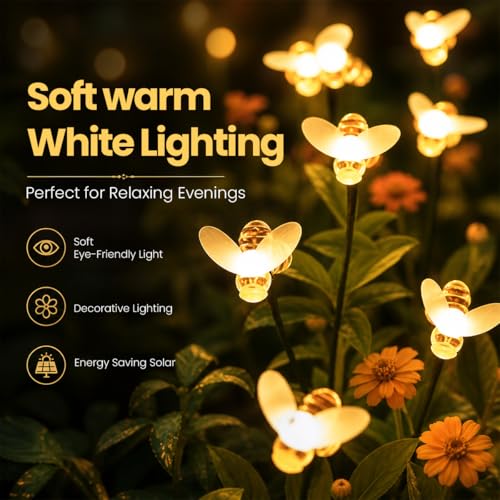 hardoll Solar Lights Outdoor 24 LED Honey Bee Lamp for Home Garden Waterproof Decoration (Warm White-Set of 4x1, Multiple Modes) - Image 2
