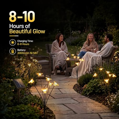 hardoll Solar Lights Outdoor 24 LED Honey Bee Lamp for Home Garden Waterproof Decoration (Warm White-Set of 4x1, Multiple Modes) - Image 5